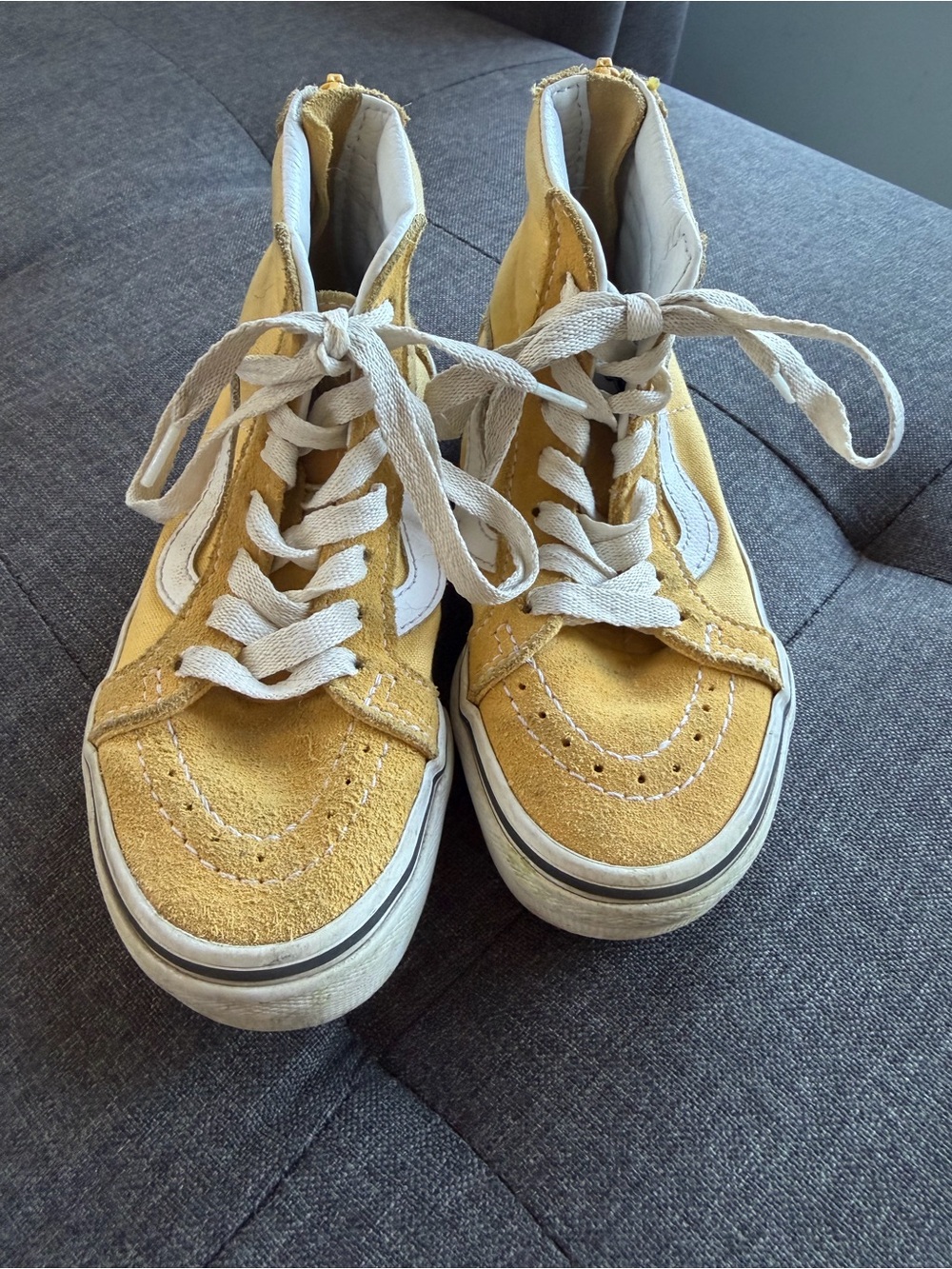 Vans Kids High-Top Suede Sneakers in Mustard Yellow with White Stripe